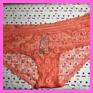 NWT! 🤩 PINK Victoria's Secret Coral Lace 🌺 Flower Panties